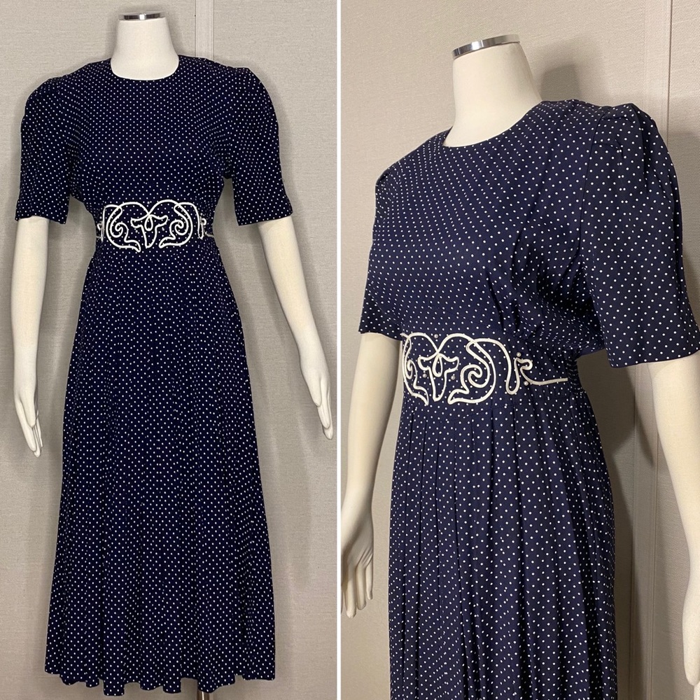 Vintage 80s Sally II polka dot midi dress